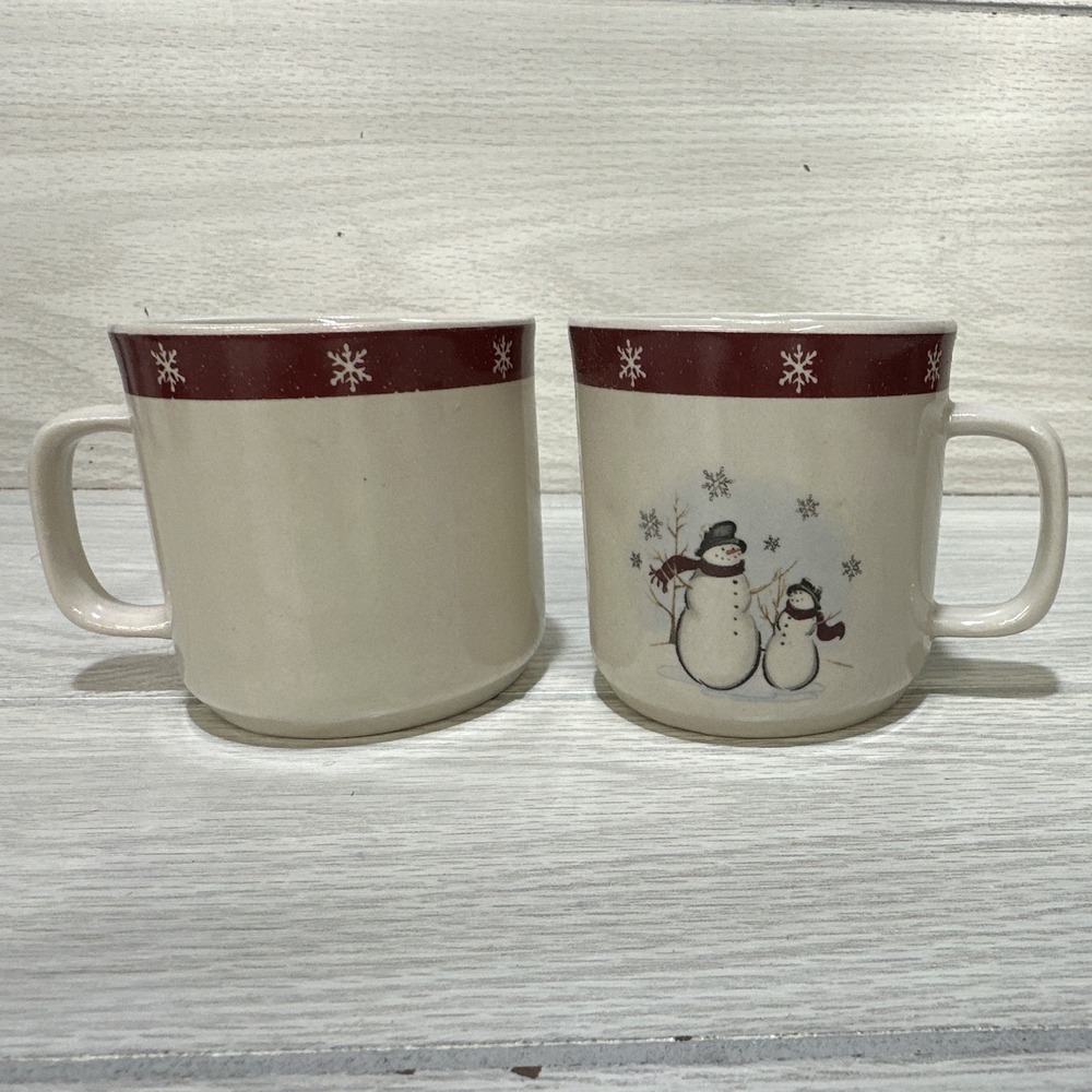 Royal Seasons Stoneware Snowman 3x3" Coffee Mug (Set of 2) Christmas Vintage